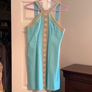 Lilly Pulitzer Teal and Gold Shift Dress